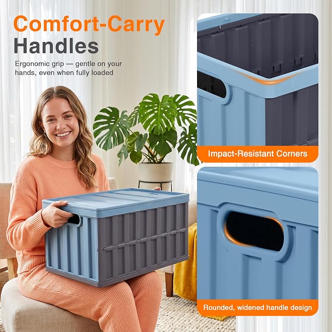 Citylife 64L Collapsible Storage Bins with Lids Plastic Storage Containers for Organizing Stackable Storage Box Large Heavy Duty Utility Crates, 2 Packs