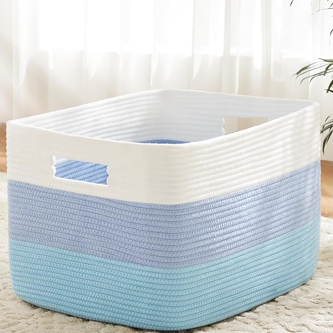 Artfeel Blanket Basket,Rectangle Woven Baskets for Storage,100L Laundry Basket for Decorative Nursery Blanket,Toys,Dirty Clothes and Magazine in Shelves,Baby Room,and Living Room
