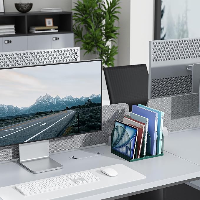 gianotter Desktop File Organizer, Desk Organizer with 5 Compartments, Paper Organizer for Desk, Workspace Organizers for Office Supplies (Green, Upright Style)