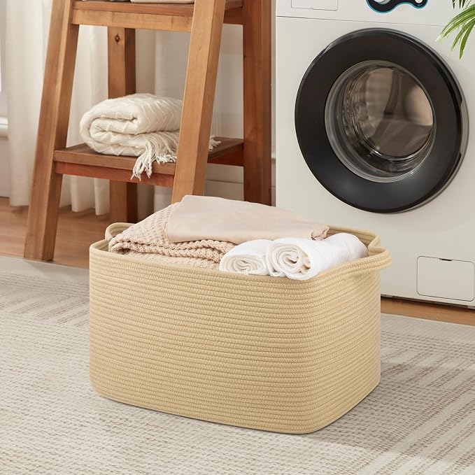 OIASKET Large Blanket Basket, Jute Blanket Storage Living Room, Rectangle Woven Baskets for Storage Toys, Towels, Dirty Clothes Organizer Bins (Jute)