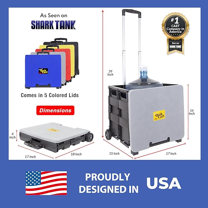 dbest products Quik Cart Collapsible Rolling Crate on Wheels for Teachers Tote Basket 80 lbs Capacity, Made from Heavy Duty Plastic and Used as a Seat, Grey | with Wheels, Roll Up to 80 lbs Capacity, Heavy Duty Plastic Construction, Telescoping Handle,...