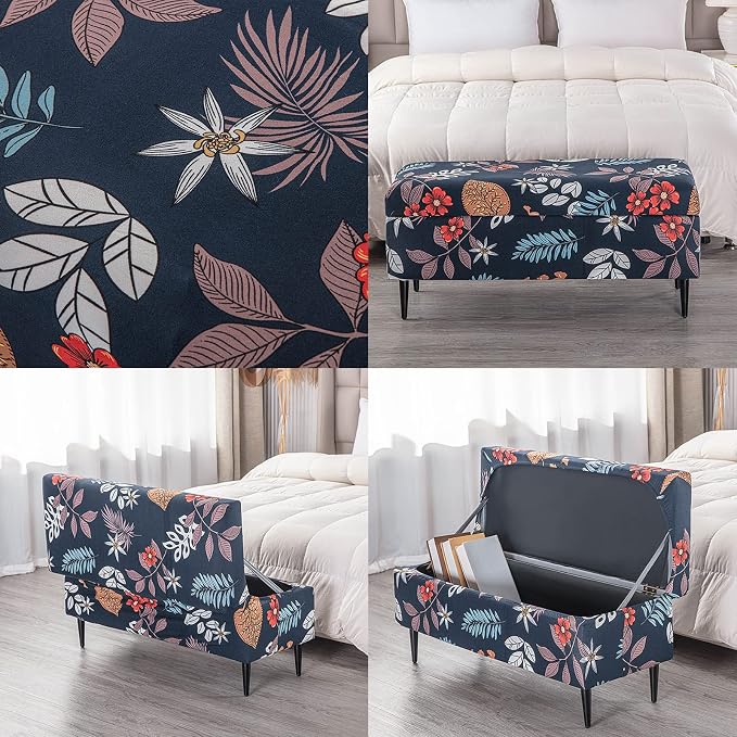 FUANGUI Ottoman Cover Slipcovers Rectangular Folding Stretch | Storage Bench Footrest Sofa Stool Covers Footstool Protector with Elastic Bottom, Removable Washable,Large