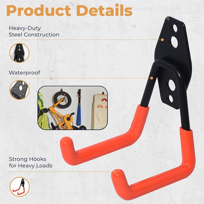 28 Pack Steel Heavy Duty Garage Hooks Storage Hooks with Anti-Slip Coating, Utility Garage Wall Mount Hanger and Organizer for Bikes, Ladder, Rope, Broom, Shovel and Garden Power Tools (28, Orange)