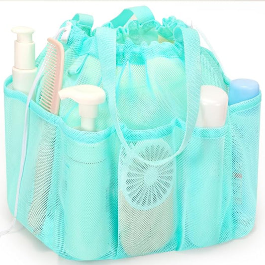 famichan Mesh Shower Caddy Portable, Dorm Room Essentials for College Students Girls and Guys, Blue Large Capacity Shower Bag for Bathroom,Camping,Gym