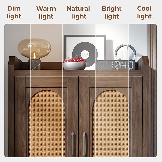 Shoe Cabinet Storage for Entryway, Natural Rattan Storage Cabinet, Wooden Shoe Rack, Farmhouse Boho Wood Shoe Organizer Cabinet for Hallway Walnut