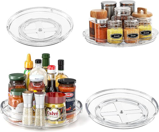 LAMU 4 Pack Lazy Susan Organizer Turntable for Cabinet, Pantry Organizers and Storage, Rotating Condiment Organizer for Kitchen, Table Top, Fridge, Countertop, Spice Organization, 10.6''x2, 9''x2
