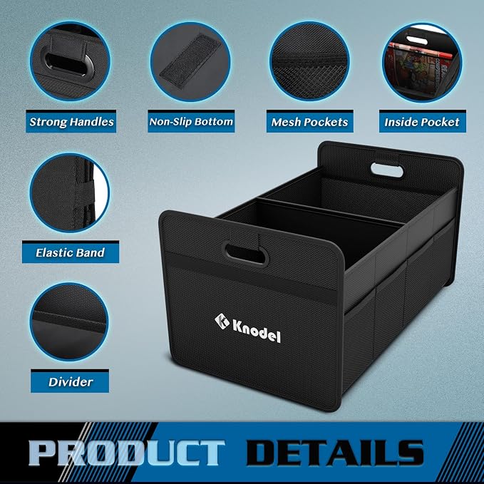 K KNODEL Foldable Trunk Storage Organizer for Car and Suv (Medium, Black) | Collapsible Car Storage Organizer, Car Organizers and Storage for Sedan, Cargo Organizer, Car Bin, Basket,Bag, Organization