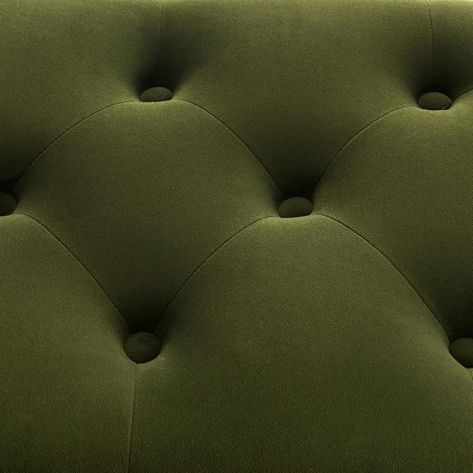 Zihanhome Velvet Storage Ottoman Bench, Button Tufted Ottoman with Hidden Storage, Upholstered Foot Rest Stool with Solid Wood Legs for Living Room, Bedroom, Entryway & Small Spaces (Olive Green)