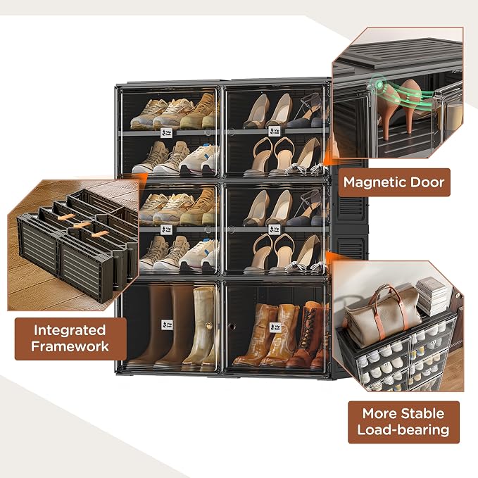 Black Shoe Rack Organizer Cabinet for Closet Entryway,Clear Shoe Storage Boxes Stackable Sneaker Storage with Door Easy Assembly Shoe Cabinet with Lids Large 5 Tiers 20 Pairs