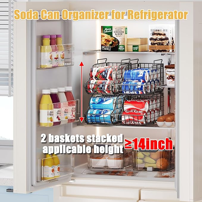 Sonyabecca 8 Pack Stackable Can Organizer for Pantry Cabinet Food Storage | Wire Storage Rack Holds Up to 72 Cans, Beverages and Food. Small Metal Organizer for Kitchen Counters, Fridges and RV