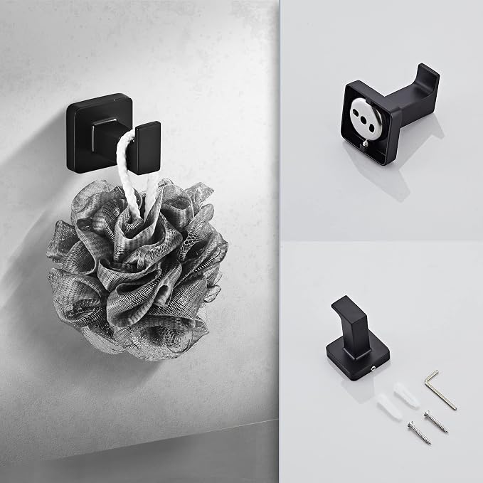 Matte Black Bathroom Hardware Set 8 Pieces,Towel Bar Set Stainless Steel Wall Mounted, Includes 16In Hand Towel Bar, Towel Ring, Robe Towel Hooks,Toilet Paper Holder, Bathroom Towel Rack Set…