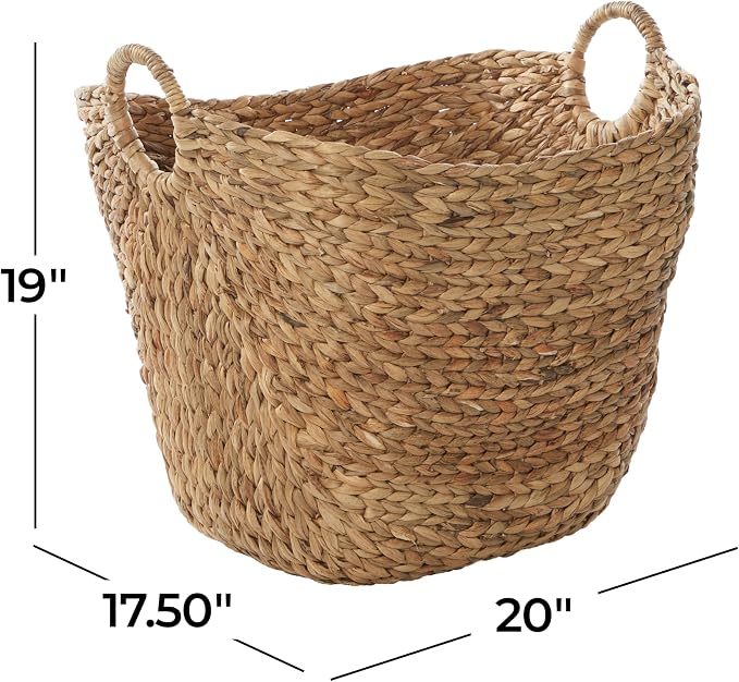 Deco 79 Seagrass Storage Basket, Large Woven Basket, 20" x 18" x 19", Brown | Handmade decorative and functional basket for storage with ring handles, baskets for organizing, room decor