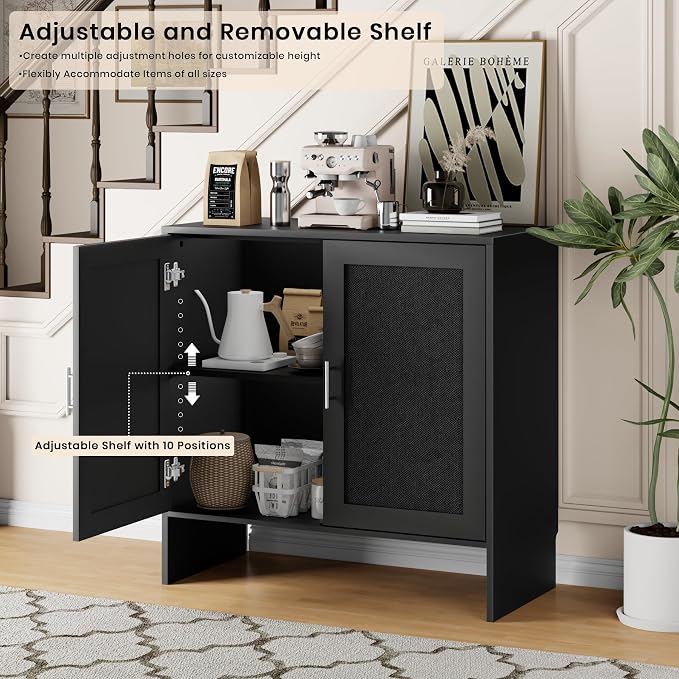 DHZ 63” Buffet Cabinet Set of 2, Accent Cabinet with Storage & Adjustable Shelf, Modern Sideboard with Black Rattan Decorated Doors, Coffee Bar Cabinet for Kitchen, Dining Room Organizer