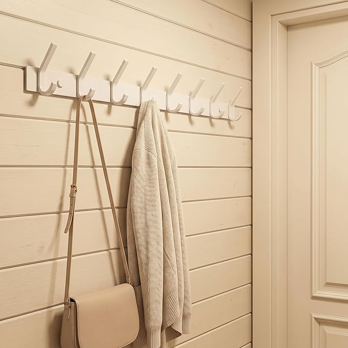 WEBI Coat Rack Wall Mount,8 Hooks,24" Long Coat Hooks Wall Mounted,Coat Hanger Wall,Hook Rack,Jacket Hooks for Hanging Coats,Hat,Clothes,White,2 Packs