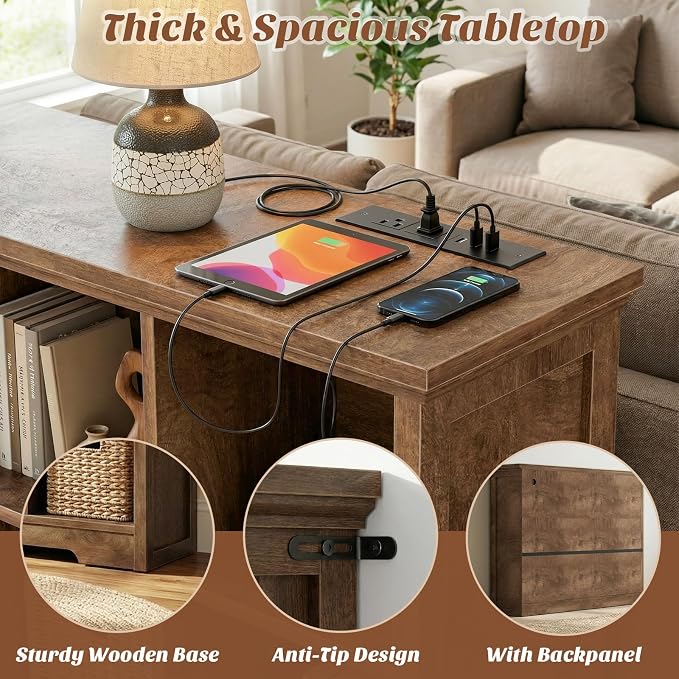Aheaplus Wooden 12-Cube Storage Organizer with Charging Ports, Modern Cube Bookcase with Base, 4-Tier Floor Standing Open Cubbies Bookshelf, Cubicle Display Shelf for Home and Office, Cracked Oak
