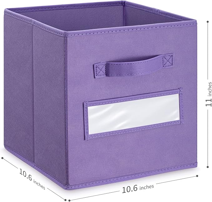 11 Inch Storage Cube,Storage bin,cube storage (Set of 10) Foldable Fabric Cube Storage Bins with 10 Labels Window Cards & a Pen,Baskets Containers for Shelves,Closet Organizers Box,Purple