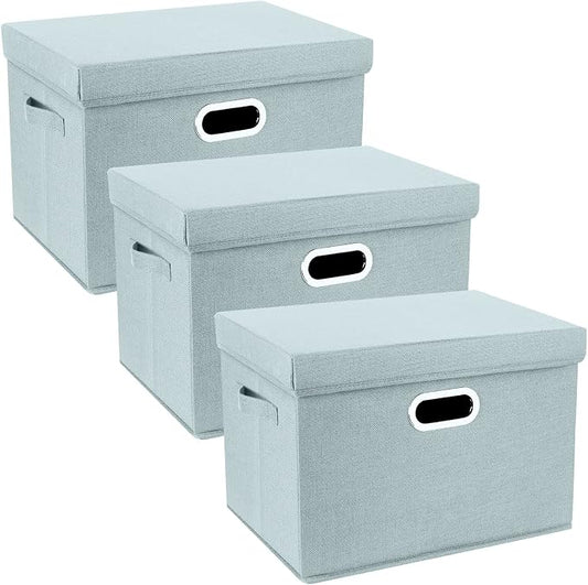 Large Storage Bins with Lids, Collapsible, Washable, Fabric Storage Boxes for Organizing, 17.3x11.8x11.4 inches, 3 Pack, Aqua Spring