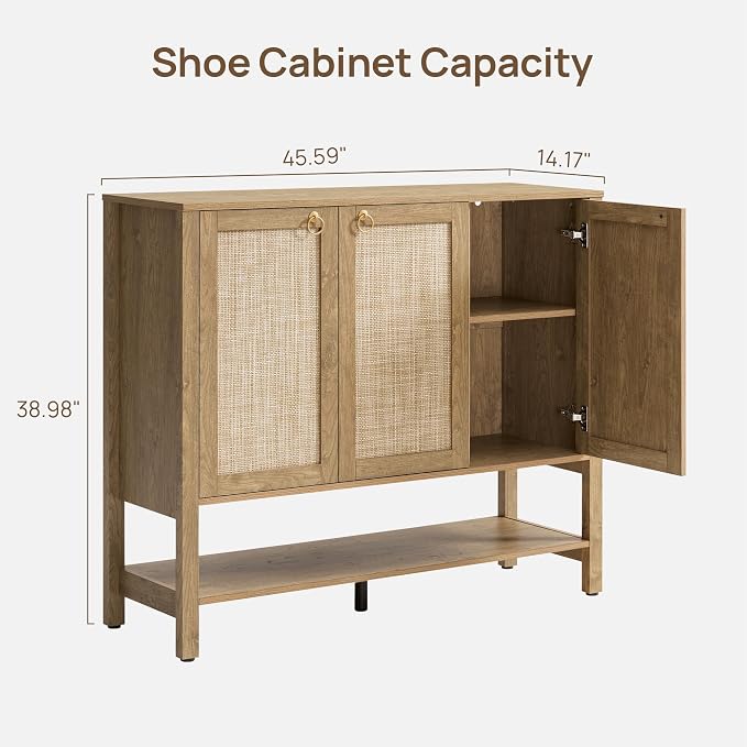 SICOTAS Rattan Shoe Cabinet with Storage, 30 Pairs Boho Shoe Organizer | Tall Farmhouse Shoe Rack Cabinet with 3 Doors & Adjustable Shelves for Entryway, Hallway, Living Room, Closet