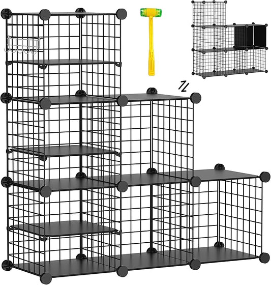 Wire Cube Storage Organizer, 6 Cubes Converted into 7 Cubes, Sturdy Metal Grids Storage Shelf Closet Shelving Units and Storage, Shelves for Bedroom LIvingroom Office