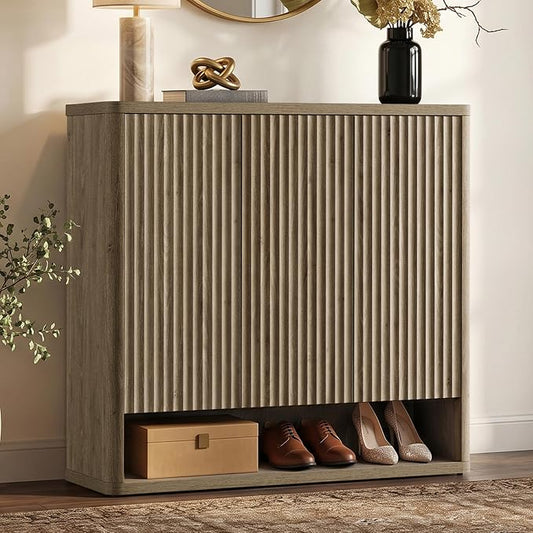 SICOTAS Shoe Cabinet 47.2" Wide Freestanding Hidden Shoe Storage Cabinet with 3 Doors & 4 Adjustable Shelves Tall Modern Shoes Rack Organizer Cabinets Storage for Entryway Hallway Living Room Entrance