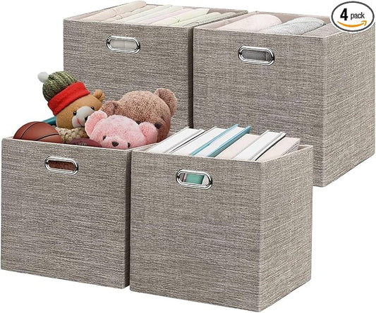 Posprica Storage Bins,11×11 Foldable Storage Cubes Boxes Container Closet Organizer Shelf Cabinet Bookcase,Thick Fabric Drawer Container - 4pcs,Coffee
