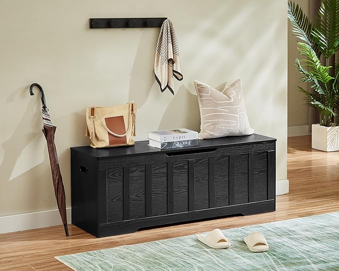 VANKILEY 51.2" Storage Chest Extra Large,Wooden Storage Bench,Black | Chest with 2 Safety Hinges, 51.2*15.7*19.1inches, Wooden Trunk for Bedroom, Livingroom,Entryway,Easy Assembly.