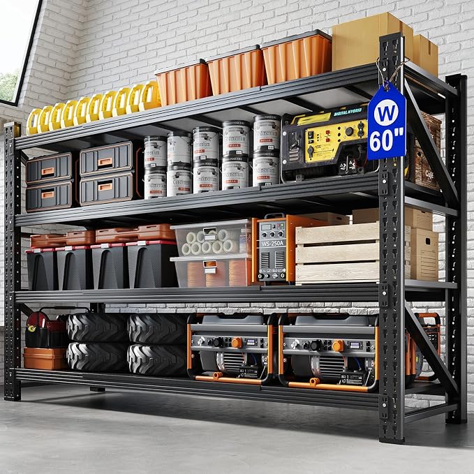 60" W Metal Garage Storage Shelves,8000LBS Heavy Duty 4-Shelf Adjustable Steel Organization Shelving,Utility Rack Shelf,60" W x 24" D x 70" H for Basement,Warehouse,Industrial