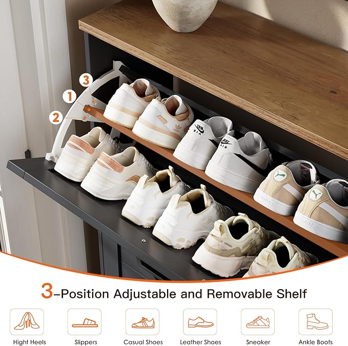 Nicetree Shoe Storage Cabinet for Entryway, 9.1" Ultra Slim 3-Drawer Flip Shoe Cabinet, Modern Black Farmhouse Hidden Shoe Organizer, Narrow Shoe Rack for Small Spaces