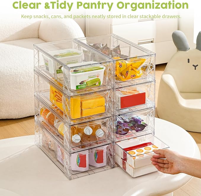 8 Pack Acrylic Storage Drawers, Clear Stackable Storage Drawers, Acrylic Organizers Drawers for Under Sink, Pantry, Bathroom, Makeup Organizers Cosmetic Display,Classroom Storage Organization, Medium