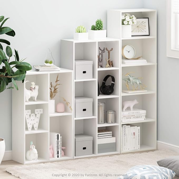 Furinno LUDER Book Shelf, 7-Cube Bookshelf, Bookcase with Open Shelves, 9.4 x 19.5 x 41.7, Easy Assembly, for Living Room, Bedroom, Home Office, White