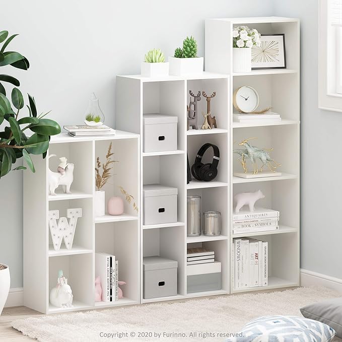 Furinno LUDER Book Shelf, 5-Cube Bookshelf, Reversible Bookcase, 9.4 x 19.5 x 31.5, Easy Assembly, for Living Room, Bedroom, Home Office, White