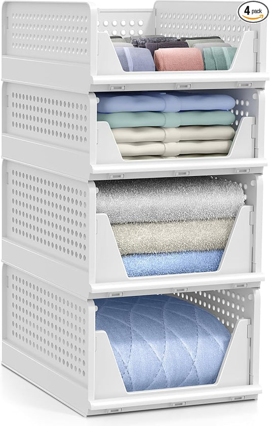 Sorbus Shelf Organizer - Closet Shelf Organizer for Clothes, Closet, Bathroom, Kitchen, Garage - Plastic Stackable Shelf Organizer Baskets - Open Front Design Under Shelf Organizer