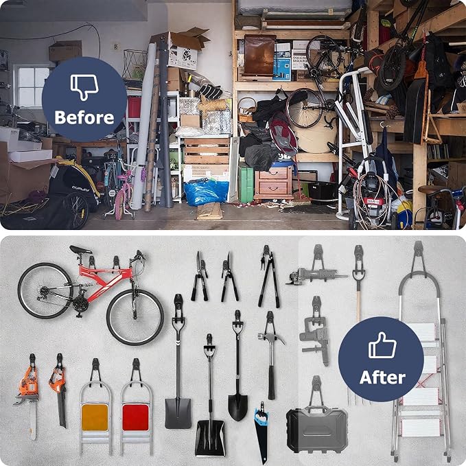 KOFANI Steel Garage Storage Hooks - 16 Pack Anti-Slip Coating, Heavy Duty Wall Mount Hooks for Hanging Bike, Ladder, Garden Tools