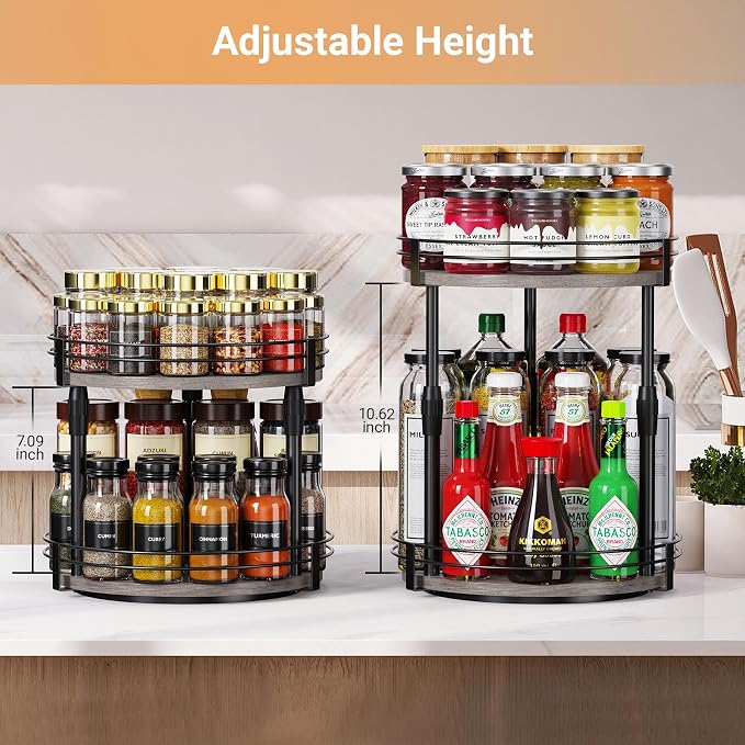 Across-Star Lazy-Susan-Organizer-Spice-Rack, Rotating Spice Organizer For Cabinet Pantry, Seasoning Holder Spice Shelf With Adjustable Height, Kitchen Counter Shelf Countertop Organizer