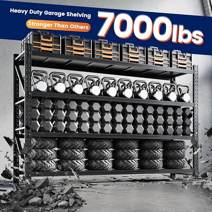 79" W Metal Garage Storage Shelves,7000LBS Heavy Duty 4-Shelf Adjustable Steel Organization Shelving,Utility Rack Shelf,79" W x 24" D x 79" H for Basement,Warehouse,Industrial