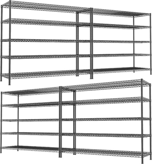 REIBII 55.5" W Storage Shelves 3200LBS Wire Shelving Unit 5 Tier Metal Shelving Heavy Duty Garage Shelving Metal Shelves for Storage Rack Adjustable Pantry Shelf, 55.5" W X 18''D X 71" H, 4PCS