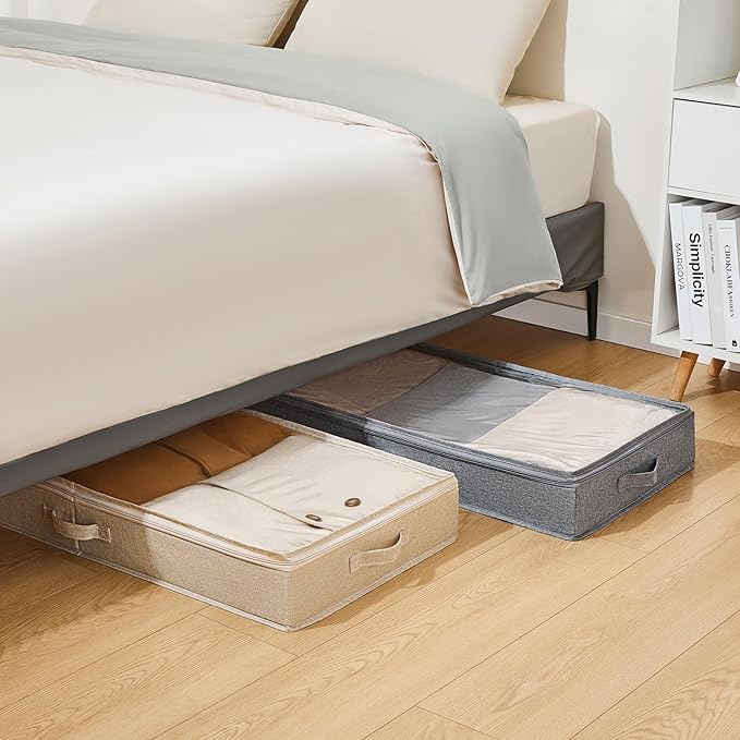 Berdeng 3 Pack Under Bed Storage Containers, Low Profile Underbed Shoes and Clothes Storage Organizer with Sturdy Sidewalls/Bottom, Large Dorm Storage Bins,33 * 17 * 4.5 inches,45L