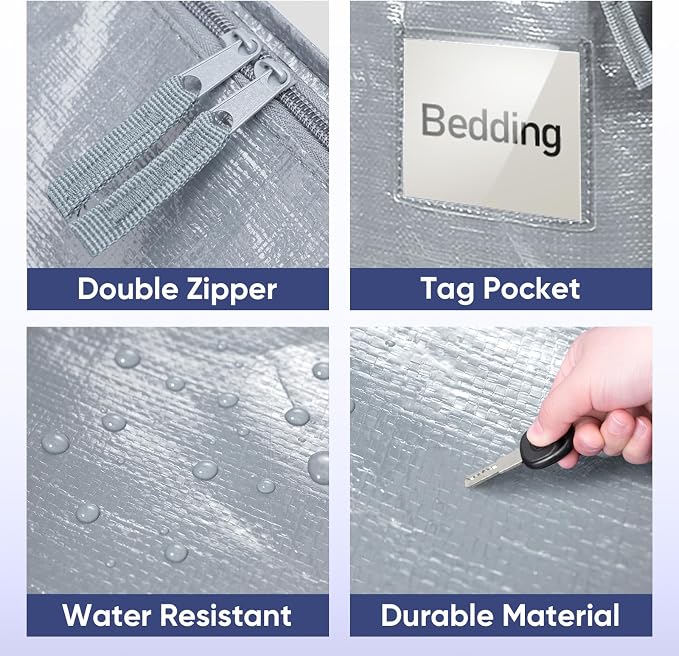 TICONN 2 Pack Extra Large Moving Bags Heavy Duty with Zippers & Carrying Handles, Durable Storage Bags Moving Boxes for Closet Organizers and Storage (2 Pack, Light Grey)