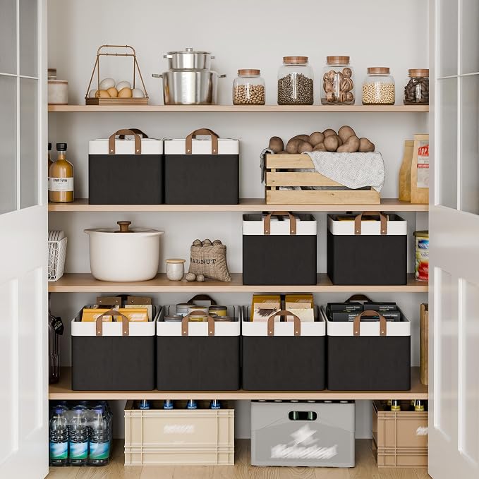 StorageWorks Storage Bins, Fabric Storage Bins for Shelves, Extra Large Storage Baskets with Metal Frame, Closet Baskets and Bins with Handles, Jumbo, Black and White, 2-Pack