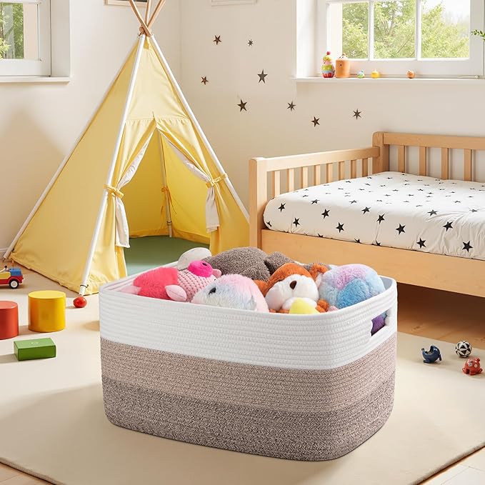 OIAHOMY Large Blanket Basket, 22”x17”x12” Laundry Baskets, Nursery Blanket Storage Living Room, Toy Storage With Handle, Rectangle Woven Baskets-Gradient Yellow