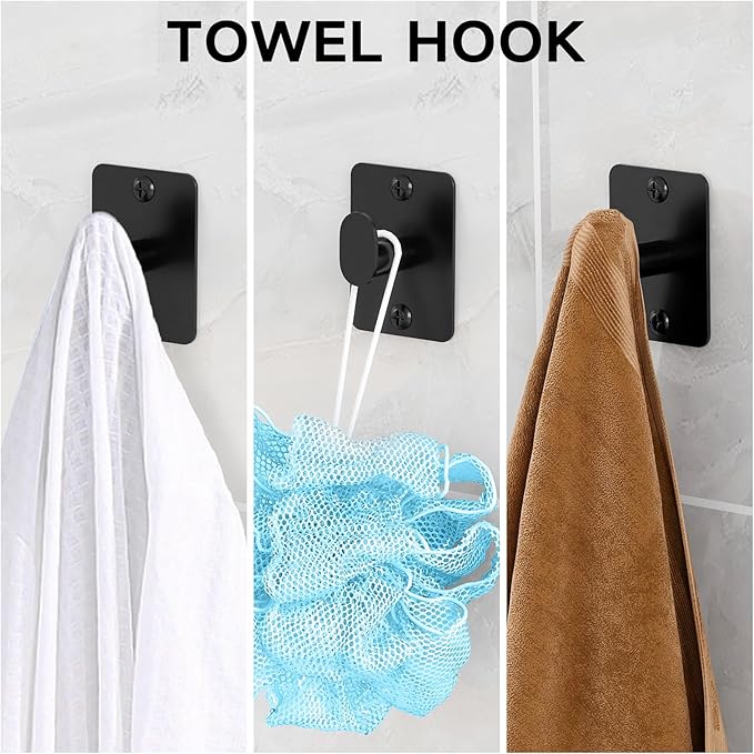 KLJKPA 10-Piece Bathroom Accessories Set, 24 inch Towel Bar | Black Bathroom Hardware Set, Towel Racks for Bathroom, Robe Towel Hooks, Toilet Paper Holder Wall Mounted