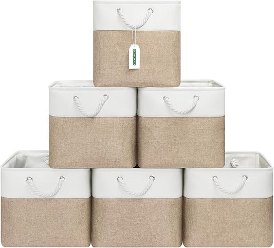 ECDYQXVU 13x13x13 Inch Storage Cube Bins Foldable Organizer Baskets 6 Pack | Soft Cotton Handles, Premium EVA Fabric, Hard Cardboard Bottom, Sturdy Metal Rim, Closet Shelf, Living Room, Bedroom, Laundry