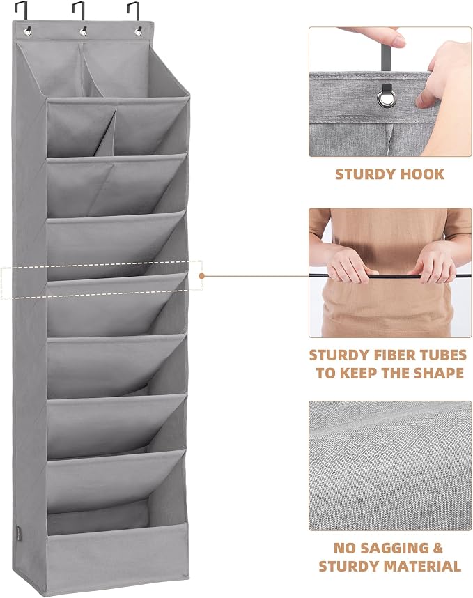 STORAGE MANIAC Over the Door Shoe Organizer Heavy-Duty Large Deep Pocket Hanging Shoe Organizer Shoe Rack Door Closet Shoe Organizer for Wall, Dorm & Narrow Door Storage Shoe Holder Grey, 1 Pack