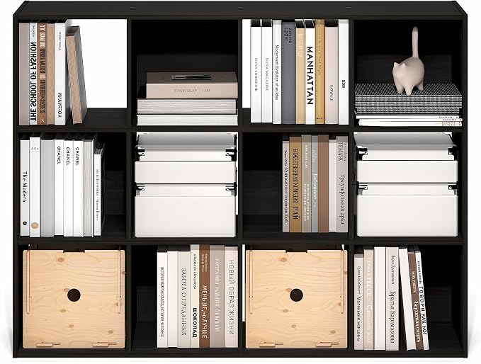Furinno PELLI Book Shelf, 12-Cube Bookshelf, Cube Storage Organizer Bookcase, 11.7 x 47.6 x 36, for Living Room, Bedroom, Home Office, Espresso