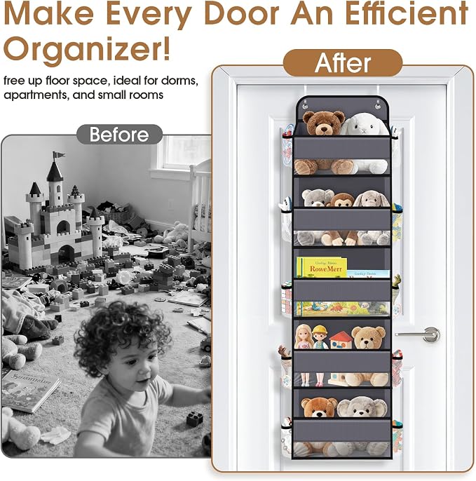 Over The Door Organizer Storage behind Door Hanging Organizer for Nursery | 5 Tier, 10 Side Pockets, Clear Window, Sturdy Construction, Space-Saving Storage for Closet, Bedroom, Bathroom & Nursery