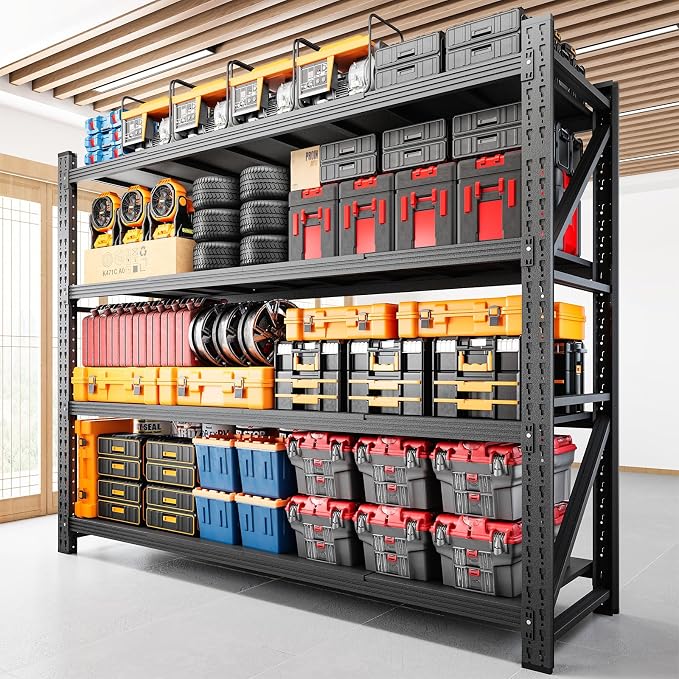 RAVIGIN 7000LBS Storage Shelves,79" W Garage Shelving Heavy Duty Metal Adjustable Garage Shelves, Shelving Units Industrial Shelving for Warehouse,79" W x 24" D x 79" H,Black