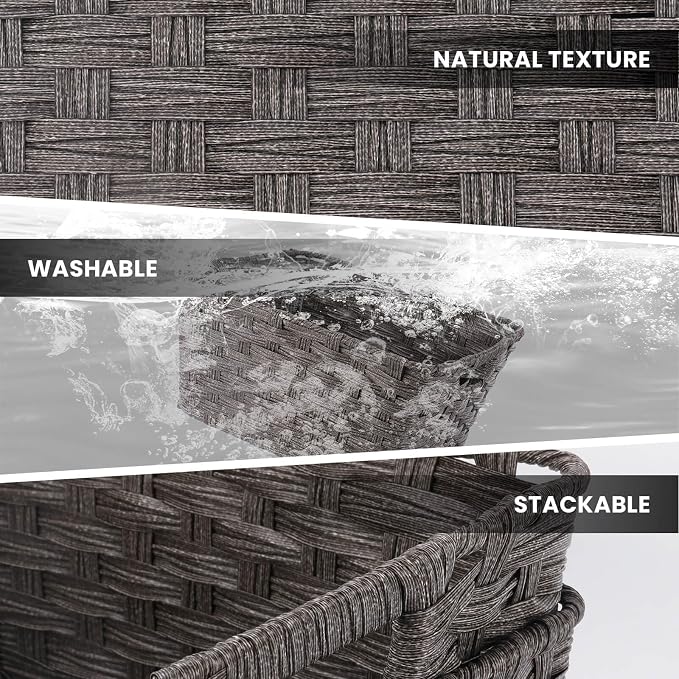 2-Pack Plastic Wicker Storage Baskets for Bathroom, 12"x12"x6", Dark Grey | onlytak woven storage bins for shelves, toilet paper, closet, and home organizing – stackable, durable.