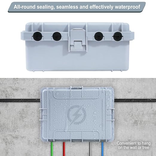 Large Outdoor Electrical Box Waterproof, IP54 Extension Cord Cover Weatherproof Outdoor Outlet Covers, Protect Power Strip, Timer Outlet, Plug, Socket, Holiday Light, Grey (12 x 9X 5 inch)