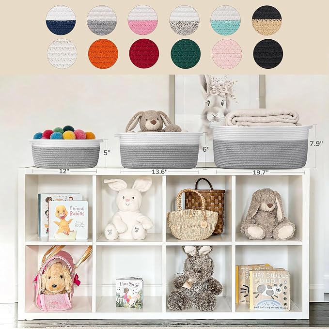 Goodpick Large Woven Rope Basket for Gifts Empty, 19.7"x 11"x 7.9", Grey | Storage Basket with Handles for Nursery Living Room, Perfect for Blankets, Pillows & Towels, Toys Storage