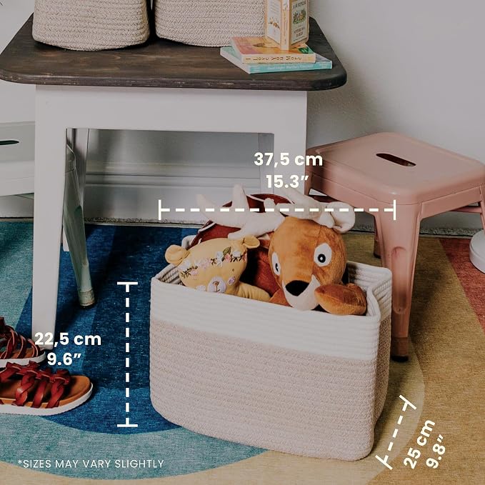 OrganiHaus Cotton Rope Basket for Shelf Storage, 15x9x10 | Handwoven; a toy bin and organizer for towels, books, or blankets; fits nursery, playroom, or bedroom decor